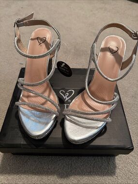 Windsor Silver Rhinestone Strappy High Heels